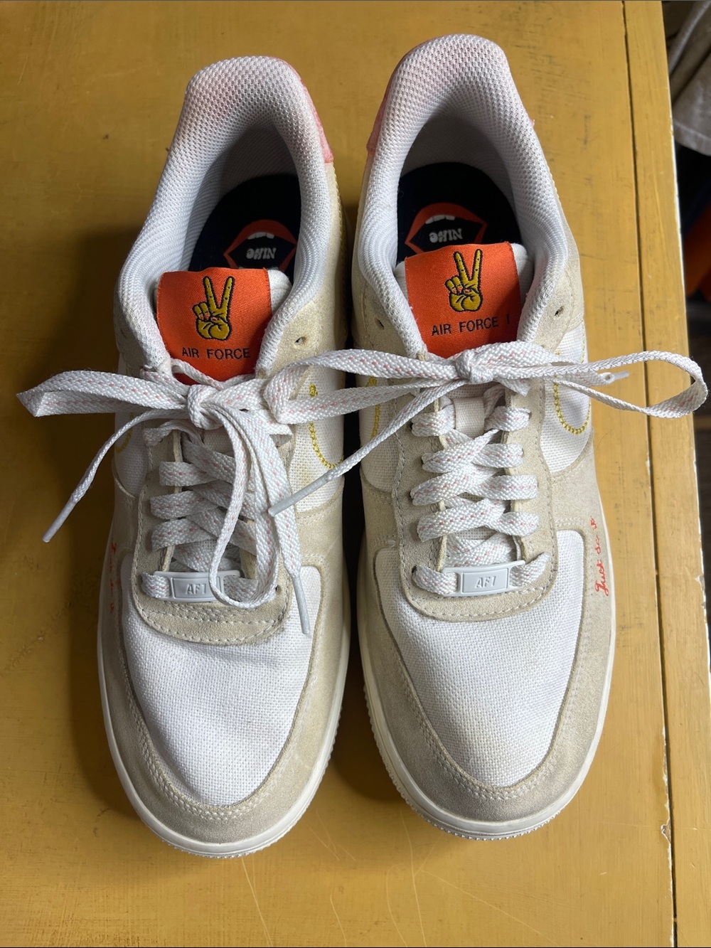 Nike Women's Air Force 1 Sneakers — White with Orange Accents